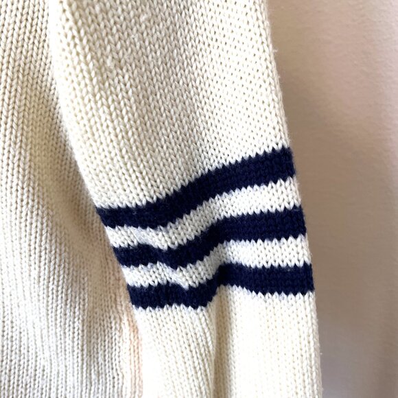 80's Collegiate Cardigan - Vanilla & Navy - Large - Unisex - Gender Neutral - Picture 8 of 9